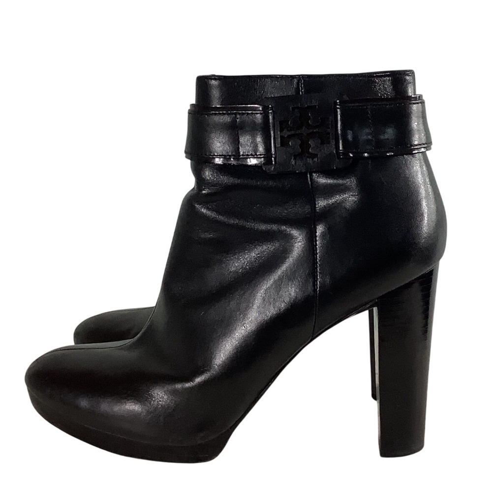 Tory Burch Black Leather Platform Ankle Boots Block Heel Size 7.5M ABA
